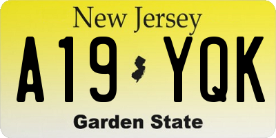 NJ license plate A19YQK
