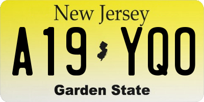 NJ license plate A19YQO