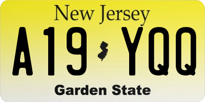 NJ license plate A19YQQ