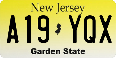 NJ license plate A19YQX