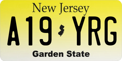 NJ license plate A19YRG
