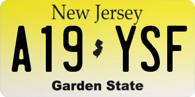 NJ license plate A19YSF