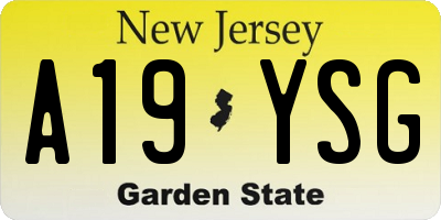 NJ license plate A19YSG
