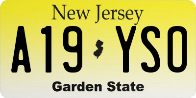 NJ license plate A19YSO