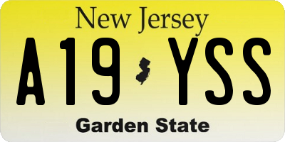 NJ license plate A19YSS