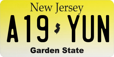 NJ license plate A19YUN