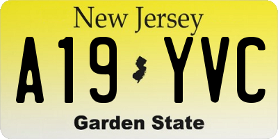 NJ license plate A19YVC