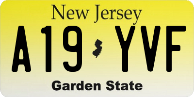 NJ license plate A19YVF