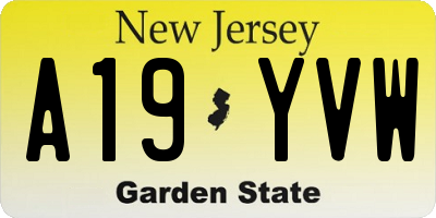 NJ license plate A19YVW