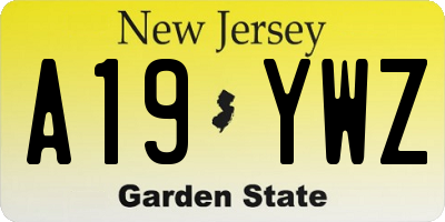 NJ license plate A19YWZ