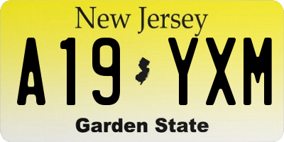 NJ license plate A19YXM