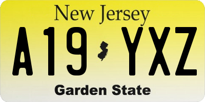 NJ license plate A19YXZ