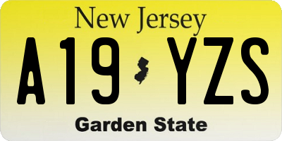 NJ license plate A19YZS