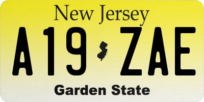 NJ license plate A19ZAE