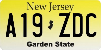 NJ license plate A19ZDC