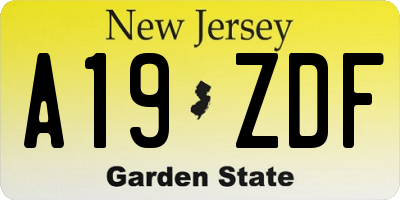 NJ license plate A19ZDF