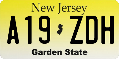 NJ license plate A19ZDH