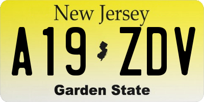 NJ license plate A19ZDV