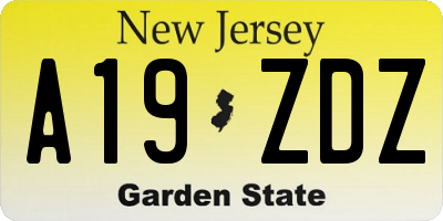 NJ license plate A19ZDZ