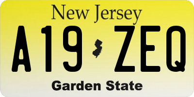 NJ license plate A19ZEQ