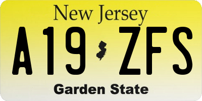 NJ license plate A19ZFS