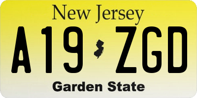 NJ license plate A19ZGD