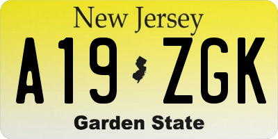 NJ license plate A19ZGK