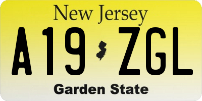 NJ license plate A19ZGL