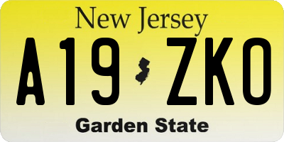 NJ license plate A19ZKO