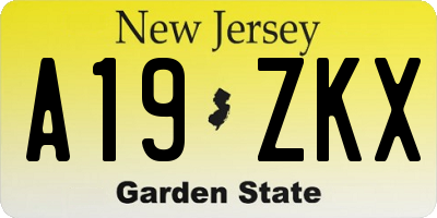 NJ license plate A19ZKX