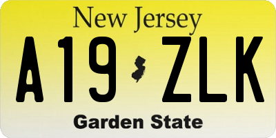 NJ license plate A19ZLK