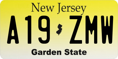 NJ license plate A19ZMW