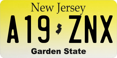 NJ license plate A19ZNX