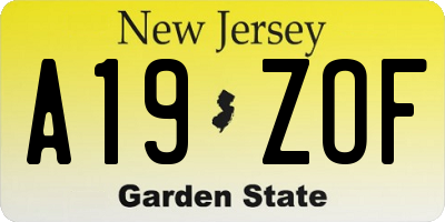 NJ license plate A19ZOF