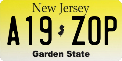 NJ license plate A19ZOP