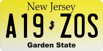 NJ license plate A19ZOS