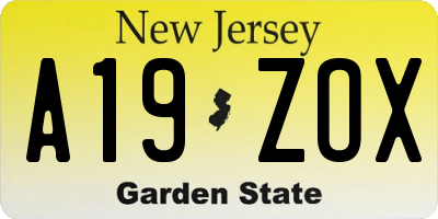 NJ license plate A19ZOX