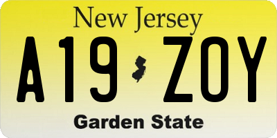 NJ license plate A19ZOY