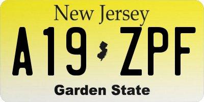 NJ license plate A19ZPF