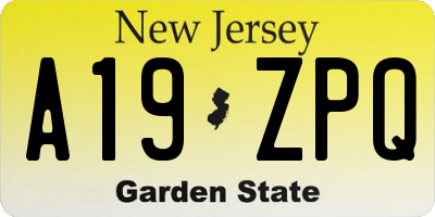 NJ license plate A19ZPQ
