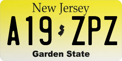 NJ license plate A19ZPZ
