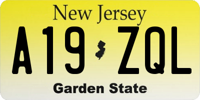 NJ license plate A19ZQL
