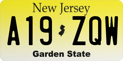 NJ license plate A19ZQW
