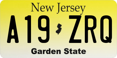 NJ license plate A19ZRQ