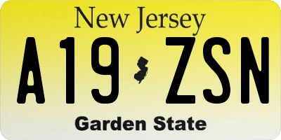 NJ license plate A19ZSN