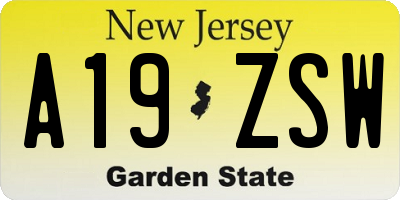 NJ license plate A19ZSW