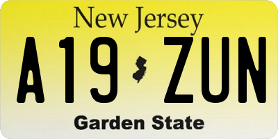 NJ license plate A19ZUN