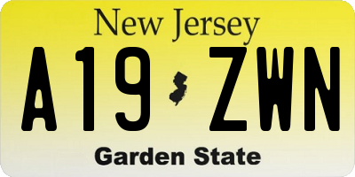 NJ license plate A19ZWN