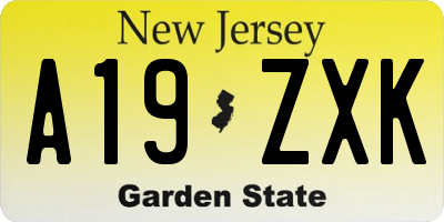 NJ license plate A19ZXK
