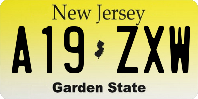 NJ license plate A19ZXW